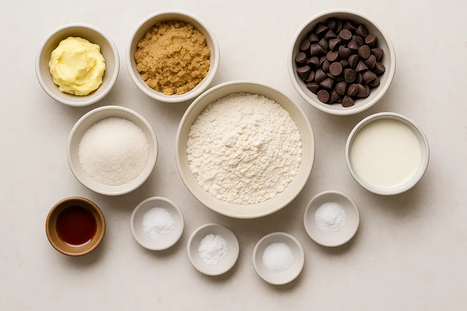 top down photo of ingredients for vegan chocolate chip cookies